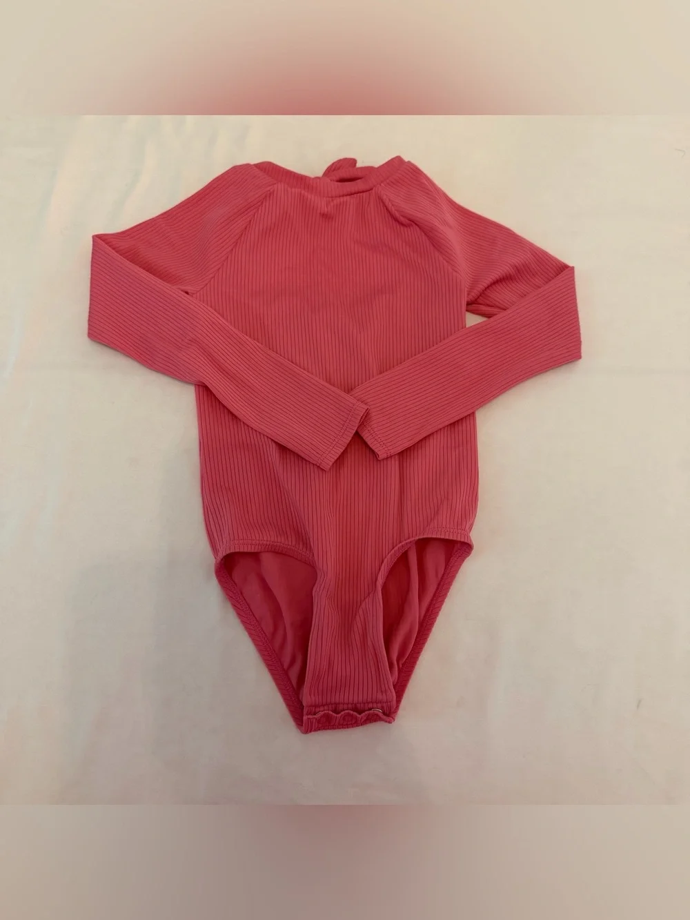 Girls Pink Ribbed Long Sleeve Bodysuit / Swim One Piece Size 5T